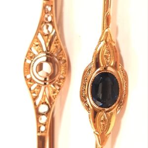 Gold Filled With Stamps Antic Pins With Clear And Blue Stone